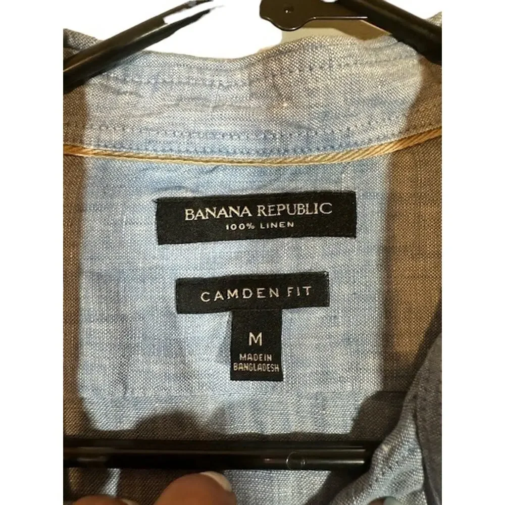 Banana Republic Camden Fit Blue Linen Button Front Shirt Long Sleeve Men Sz Med